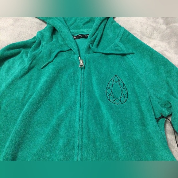 DIAMOND SUPPLY CO WOMEN’S TEARDROP TURQUOISE ZIP-UP HOODIE SIZE XS - Picture 2 of 8